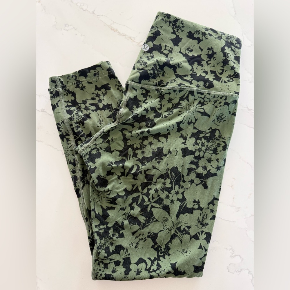 Lululemon Align 25” Black + Olive Floral Print. Size 8.